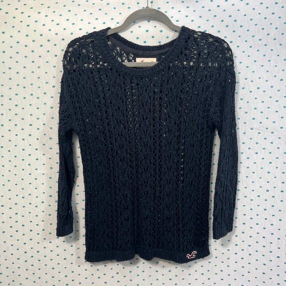Hollister Dark Blue Plus Open Knit Crewneck Pull-Over Sweater - Picture 1 of 4